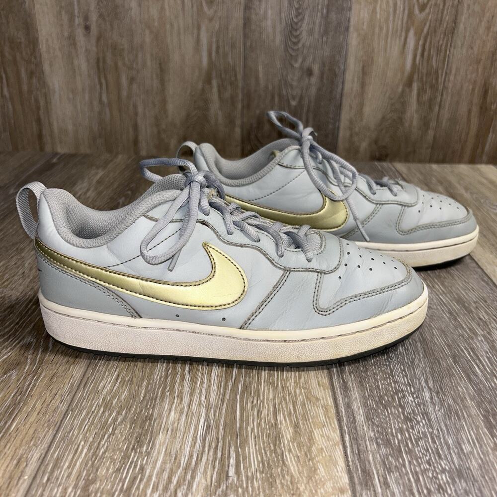 Nike Court Borough Low 2 BQ5448-013 Youth US Size 6Y Gray Gold Sneaker Shoes